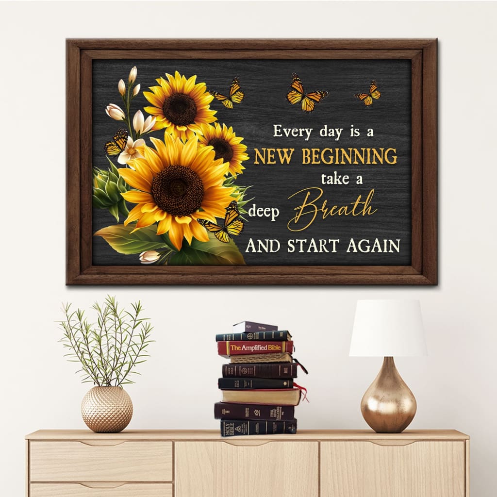 Butterfly Sunflower Every Day Is A New Beginning Wall Art Canvas - Religious Wall Decor