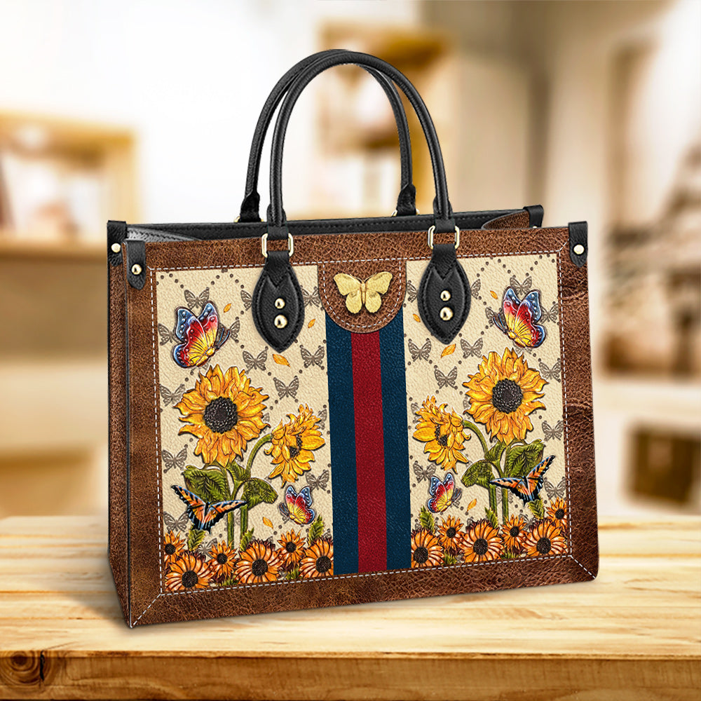 Butterfly Sunflower Leather Bag - Women's Pu Leather Bag - Best Mother's Day Gifts