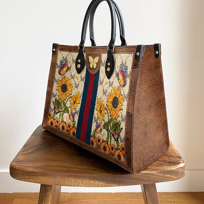 Butterfly Sunflower Leather Bag - Women's Pu Leather Bag - Best Mother's Day Gifts