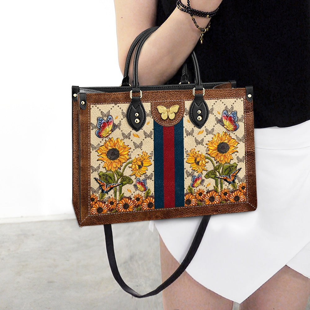 Butterfly Sunflower Leather Bag - Women's Pu Leather Bag - Best Mother's Day Gifts