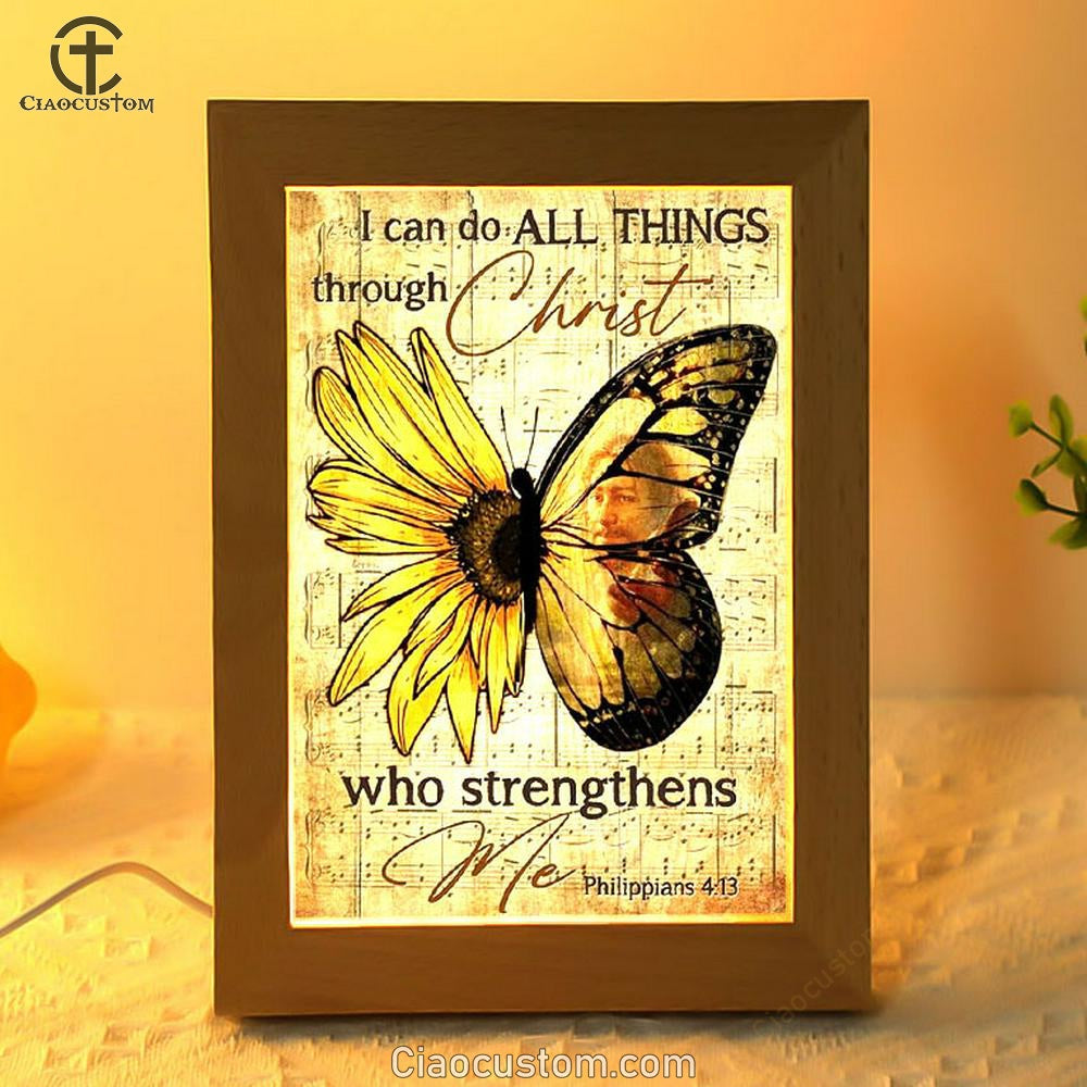 Butterfly Sunflower Pattern I Can Do All Things Through Christ Frame Lamp