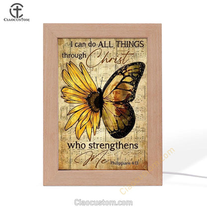 Butterfly Sunflower Pattern I Can Do All Things Through Christ Frame Lamp