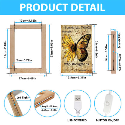 Butterfly Sunflower Pattern I Can Do All Things Through Christ Frame Lamp