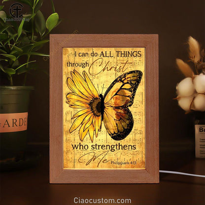 Butterfly Sunflower Pattern I Can Do All Things Through Christ Frame Lamp