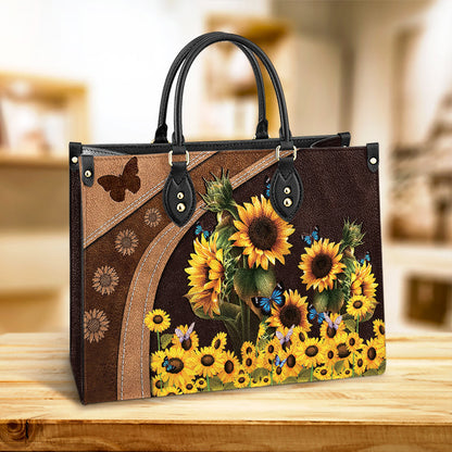 Butterfly Sunflowers Leather Bag - Women's Pu Leather Bag - Best Mother's Day Gifts