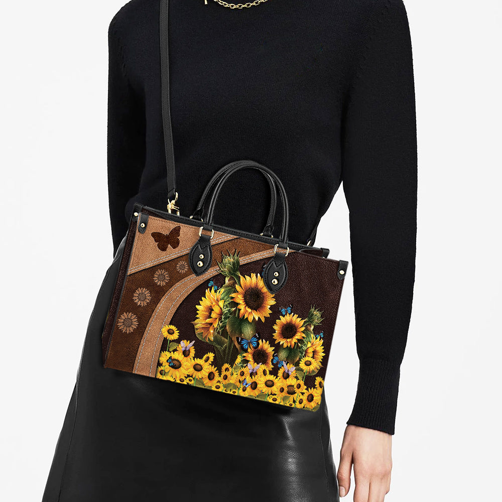 Butterfly Sunflowers Leather Bag - Women's Pu Leather Bag - Best Mother's Day Gifts