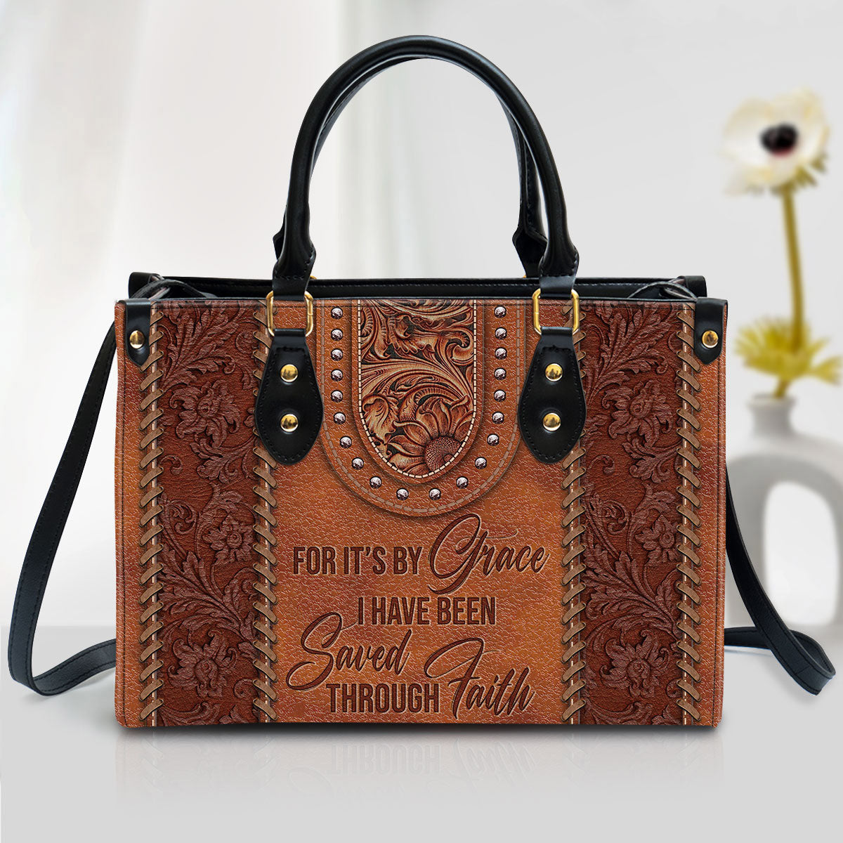 By Grace I Have Been Saved Through Faith - Must-Have Leather Bag - Christian Pu Leather Bags For Women