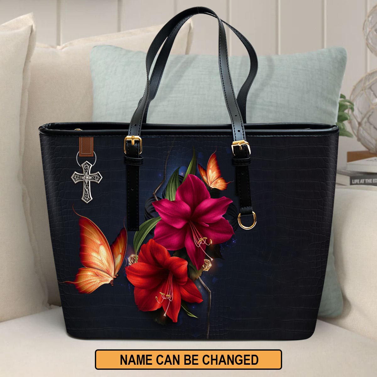 By Grace Through Faith Personalized Pu Leather Tote Bag For Women - Mom Gifts For Mothers Day