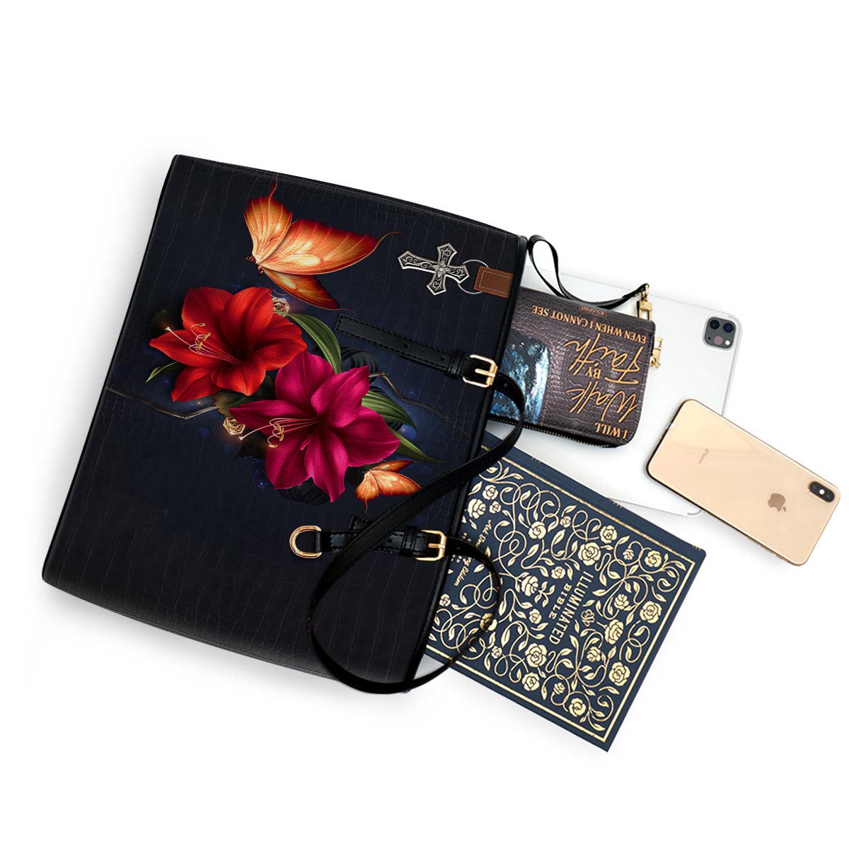 By Grace Through Faith Personalized Pu Leather Tote Bag For Women - Mom Gifts For Mothers Day