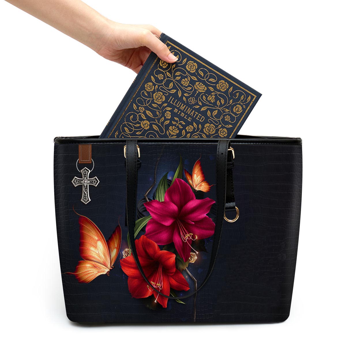 By Grace Through Faith Personalized Pu Leather Tote Bag For Women - Mom Gifts For Mothers Day