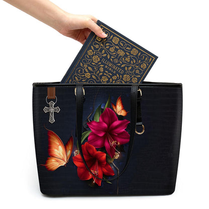 By Grace Through Faith Personalized Pu Leather Tote Bag For Women - Mom Gifts For Mothers Day