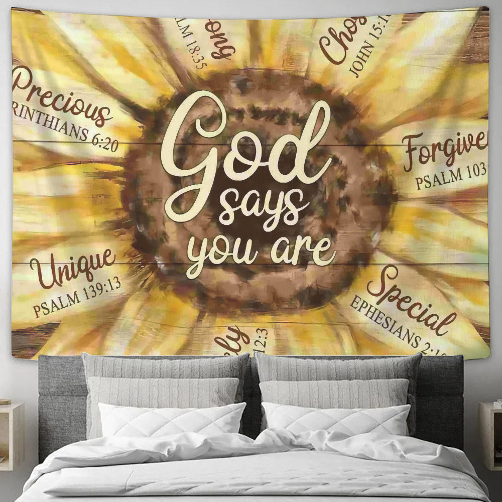 God Says You Are - Sunflower - Tapestry Wall Hanging - Christian Wall Art - Tapestries - Ciaocustom