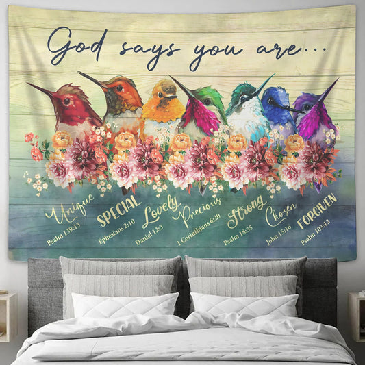 God Says You Are - Hummingbirds - Tapestry Wall Hanging - Christian Wall Art - Tapestries - Ciaocustom