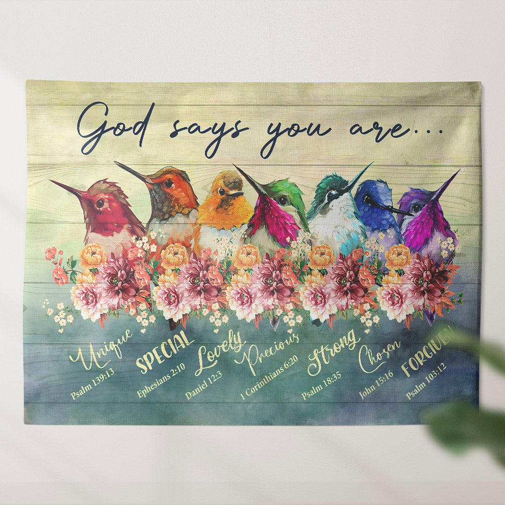 God Says You Are - Hummingbirds - Tapestry Wall Hanging - Christian Wall Art - Tapestries - Ciaocustom