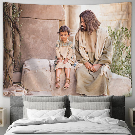 Teachings - Become as Little Children - Jesus Christ Tapestry Wall Art - Tapestry Wall Hanging - Christian Wall Art - Tapestries - Ciaocustom