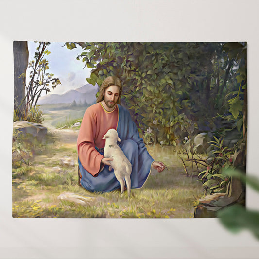 Jesus And Sheep - Jesus Christ Tapestry Wall Art - Tapestry Wall Hanging - Christian Wall Art - Tapestries - Ciaocustom