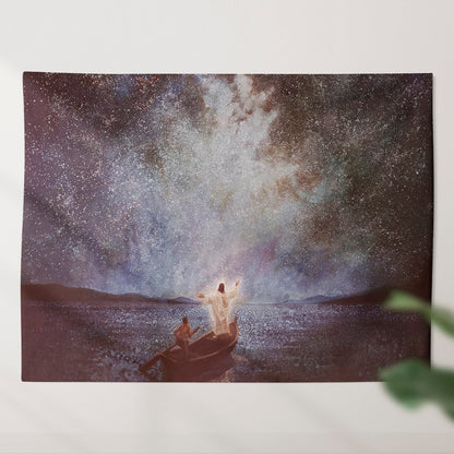 Calm and Stars - Jesus Standing On The Bow of A Boat - Jesus Christ Tapestry Wall Art - Tapestry Wall Hanging - Christian Wall Art - Tapestries - Ciaocustom