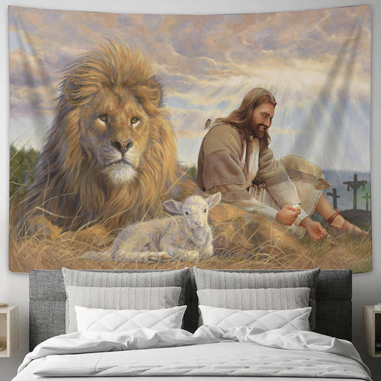 Lion Of Judah - Lamb - Jesus Christ Tapestry Wall Art - Tapestry Wall Hanging - Christian Wall Art - Tapestries - Ciaocustom