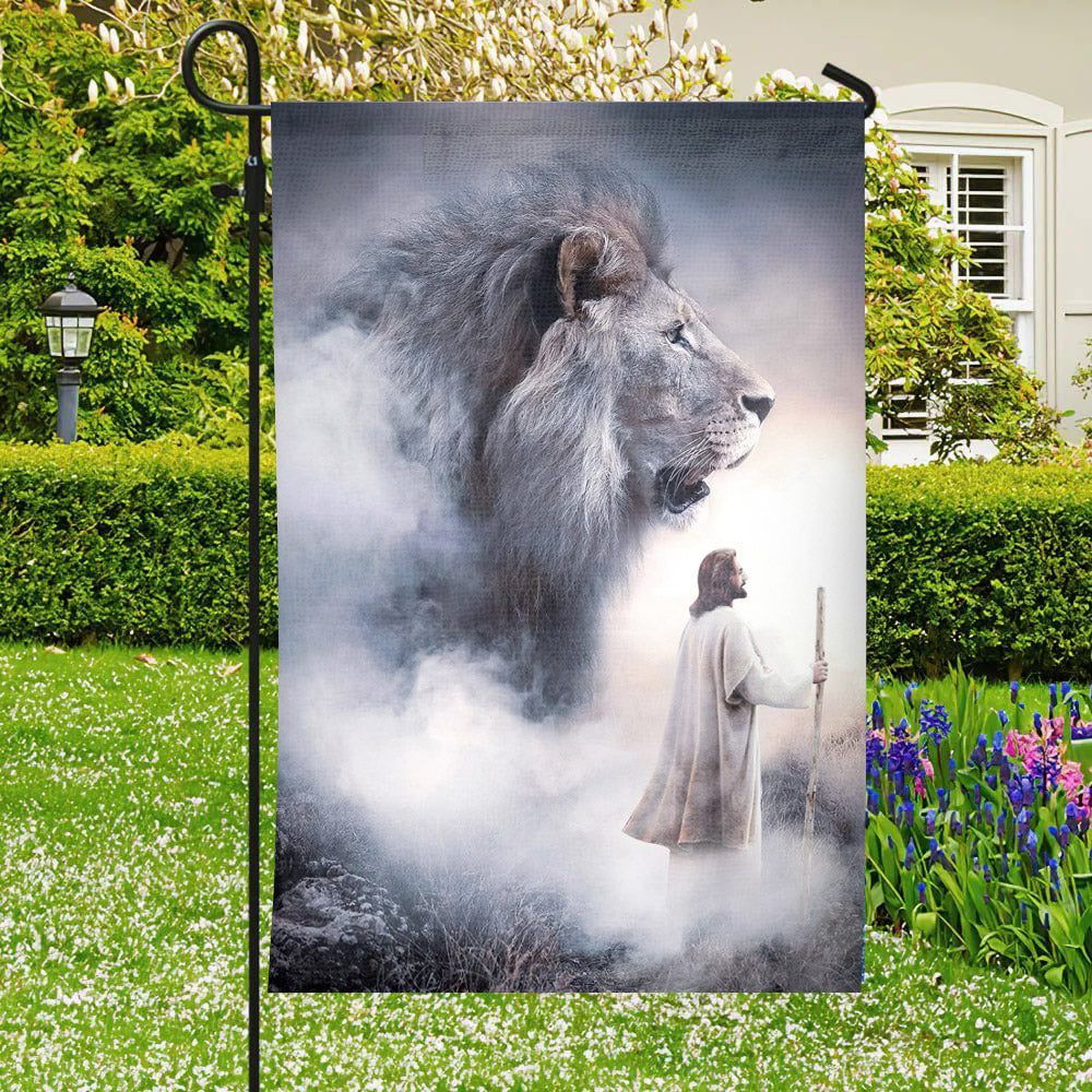 Lion And Jesus Flag - Christian's Flag - Garden Decor - Garden Flag Stand - Christian Gift - Ciaocustom