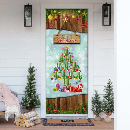 Cactus Christmas Tree Door Cover - Front Door Christmas Cover - Christmas Outdoor Decoration