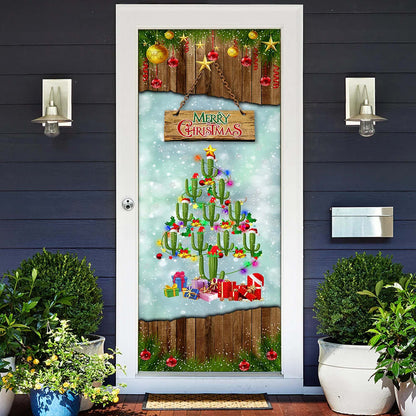 Cactus Christmas Tree Door Cover - Front Door Christmas Cover - Christmas Outdoor Decoration