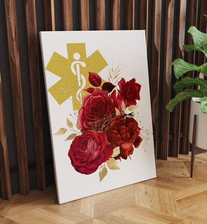 Caduceus With Red Rose Canvas Prints