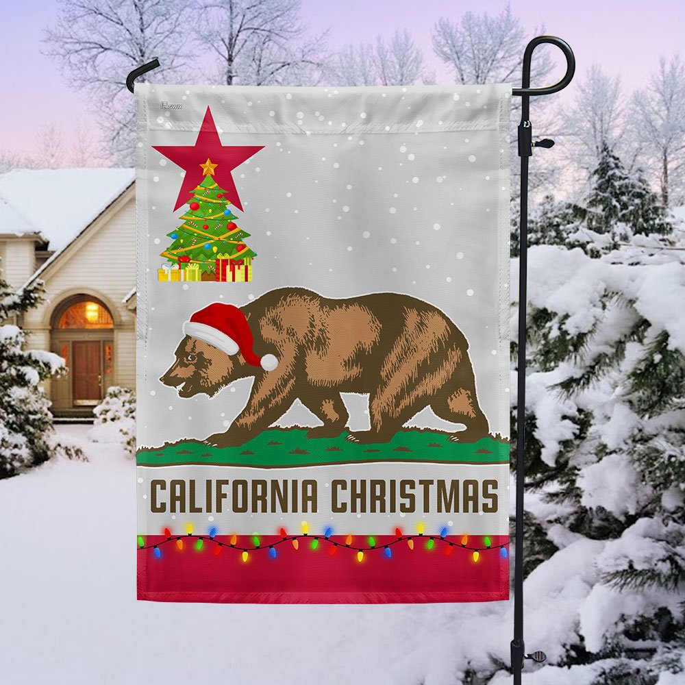 California Christmas Santa Bear Merry Christmas Flag - Religious Christmas House Flags