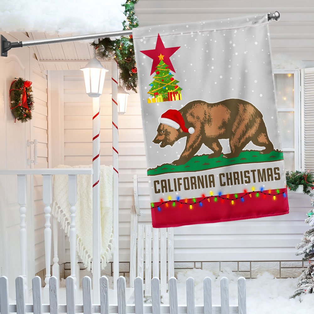 California Christmas Santa Bear Merry Christmas Flag - Religious Christmas House Flags
