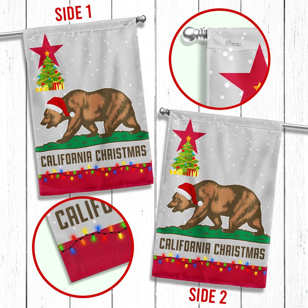 California Christmas Santa Bear Merry Christmas Flag - Religious Christmas House Flags