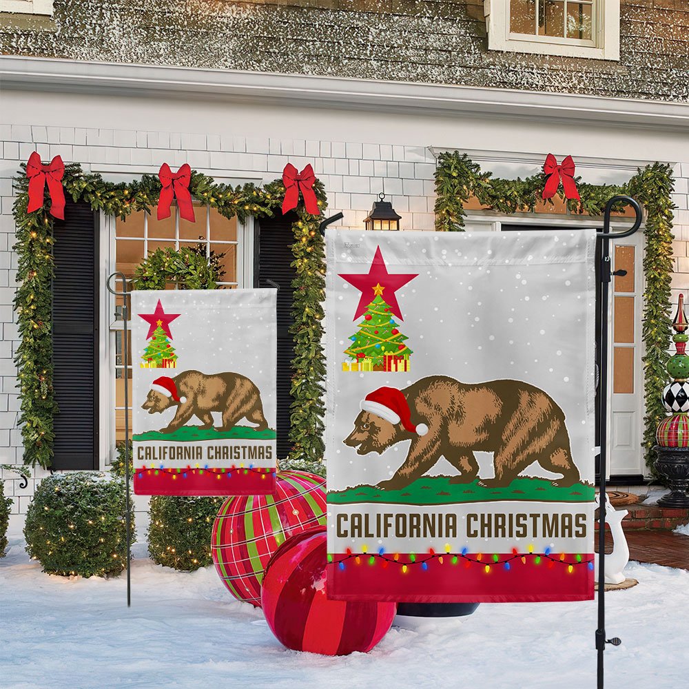 California Christmas Santa Bear Merry Christmas Flag - Religious Christmas House Flags