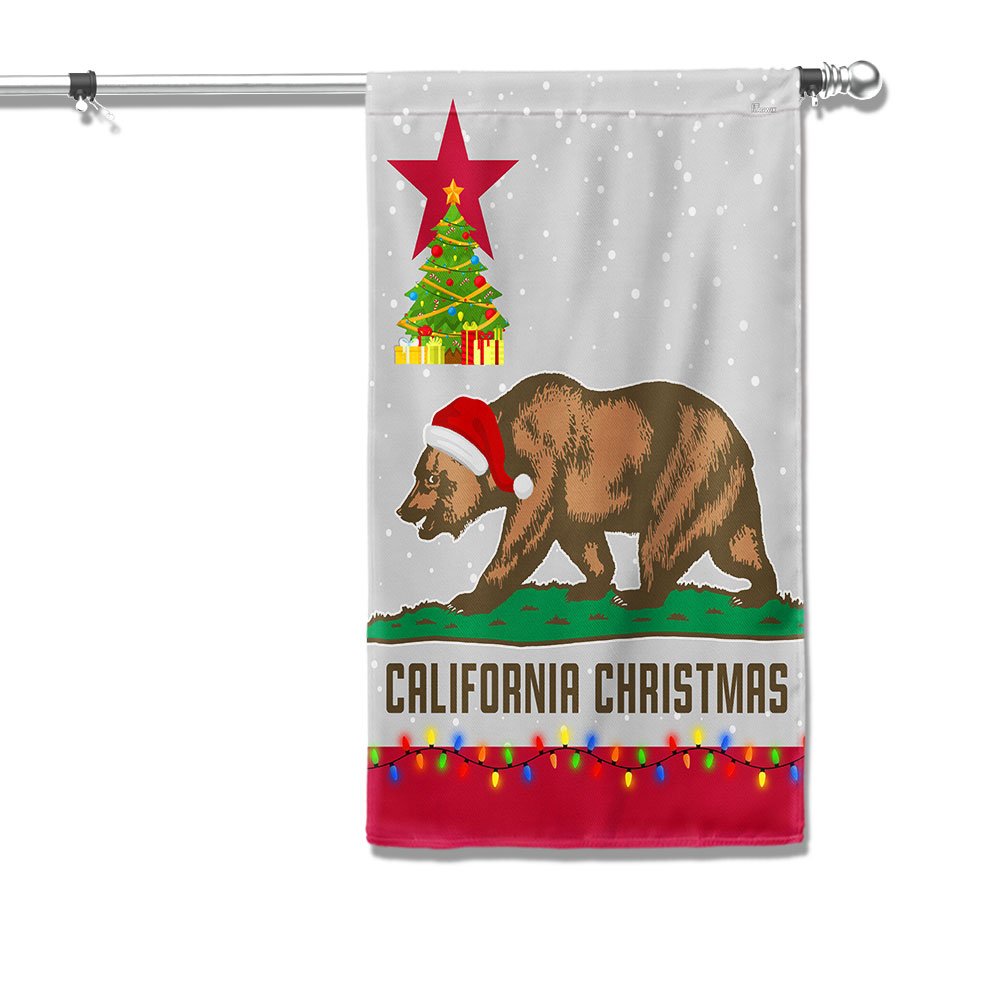 California Christmas Santa Bear Merry Christmas Flag - Religious Christmas House Flags