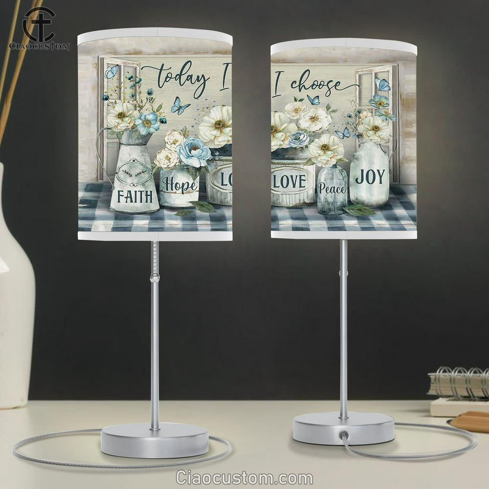 Camellia Blue Butterfly Today I Choose Joy Table Lamp For Bedroom - Bible Verse Table Lamp - Religious Room Decor