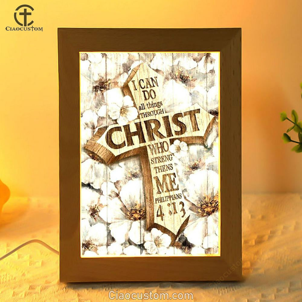 Camellia Flower, Jesus Cross, I Can Do All Things Frame Lamp