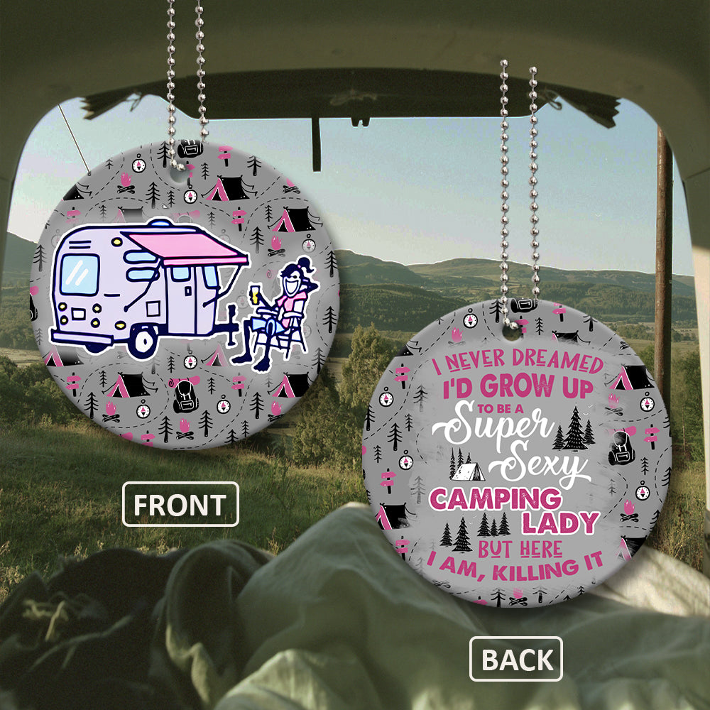Camping Girl Ceramic Circle Ornament - Decorative Ornament - Christmas Ornament
