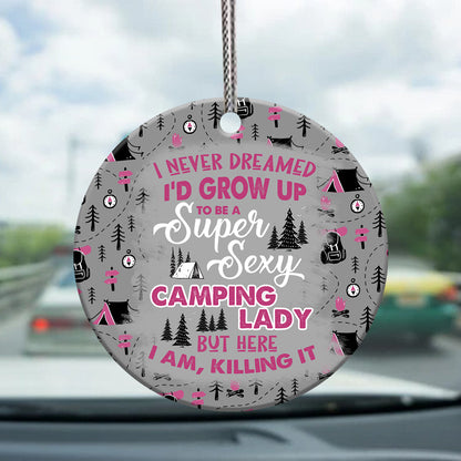 Camping Girl Ceramic Circle Ornament - Decorative Ornament - Christmas Ornament