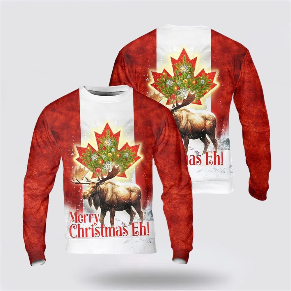 Canada Merry Christmas Eh Canada Moose Ugly Christmas Sweater, Farm Sweater, Christmas Gift, Best Winter Outfit Christmas