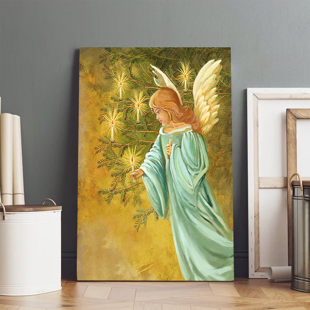Candle Lighting Angel  Canvas Wall Art - Jesus Canvas Pictures - Christian Wall Art