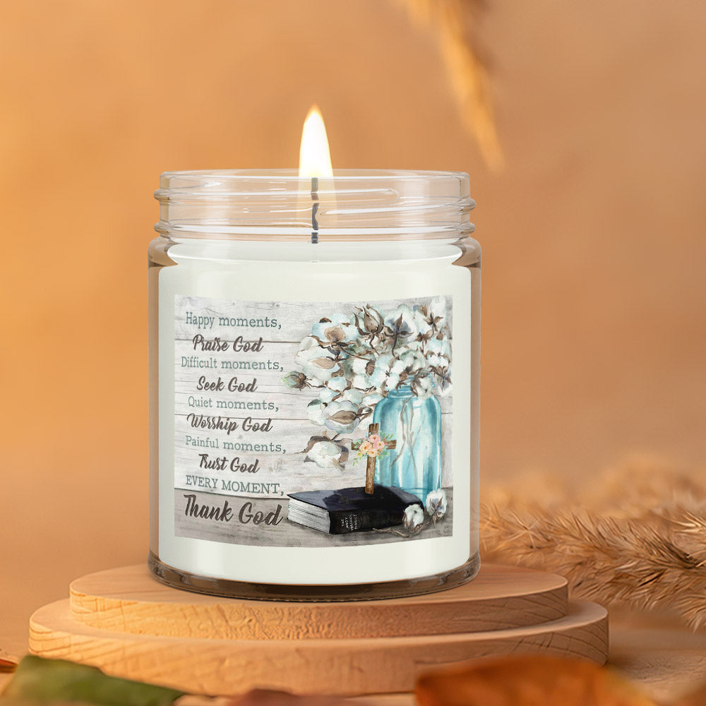 Happy Moments Praire God - Cross - Christian Candles - Bible Verse Candles - Natural Candle - Soy Wax Candle 9oz - Ciaocustom