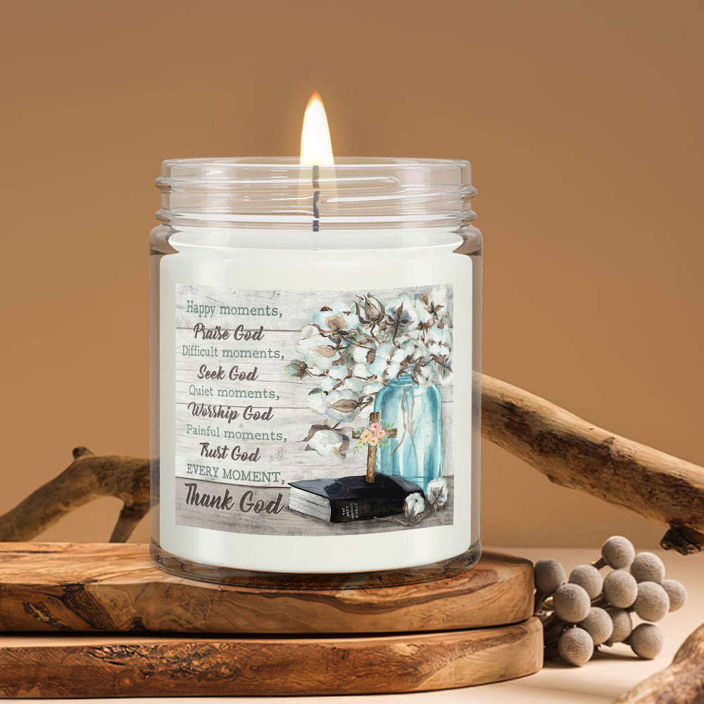 Happy Moments Praire God - Cross - Christian Candles - Bible Verse Candles - Natural Candle - Soy Wax Candle 9oz - Ciaocustom