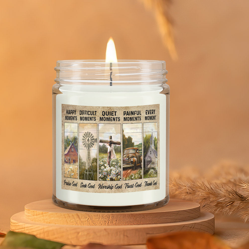 Happy Moments Praise God - Christian Candles - Bible Verse Candles - Natural Candle - Soy Wax Candle 9oz - Ciaocustom