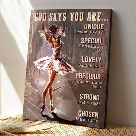 Ballet Girl God Says You Are - Bible Verse Canvas Wall Art - God Canvas - Scripture Canvas - Ciaocustom