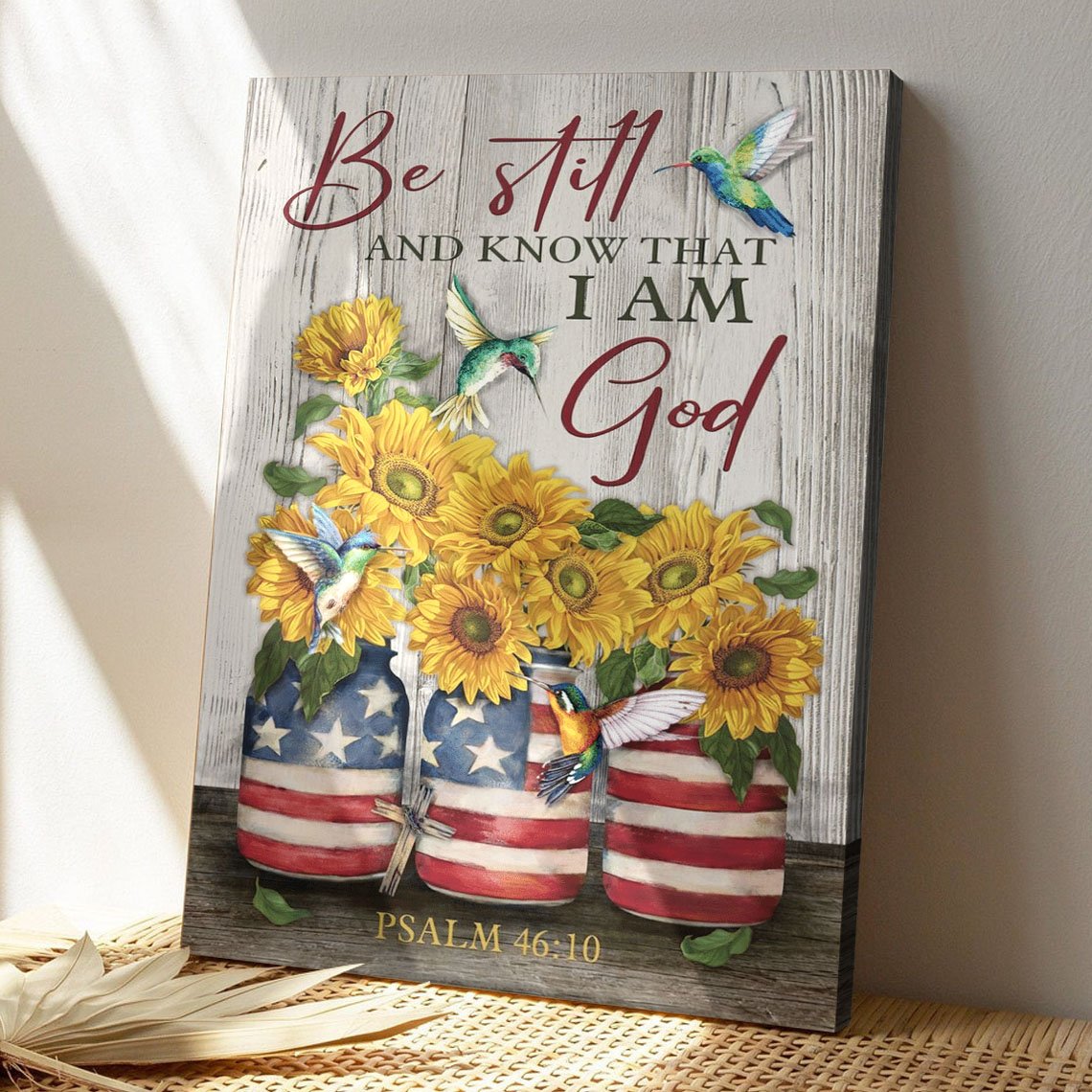 Christian Canvas Wall Art - God Canvas - Hummingbird And Sunflower - Be Still And Know That I Am God Canvas - Bible Verse Canvas - Ciaocustom