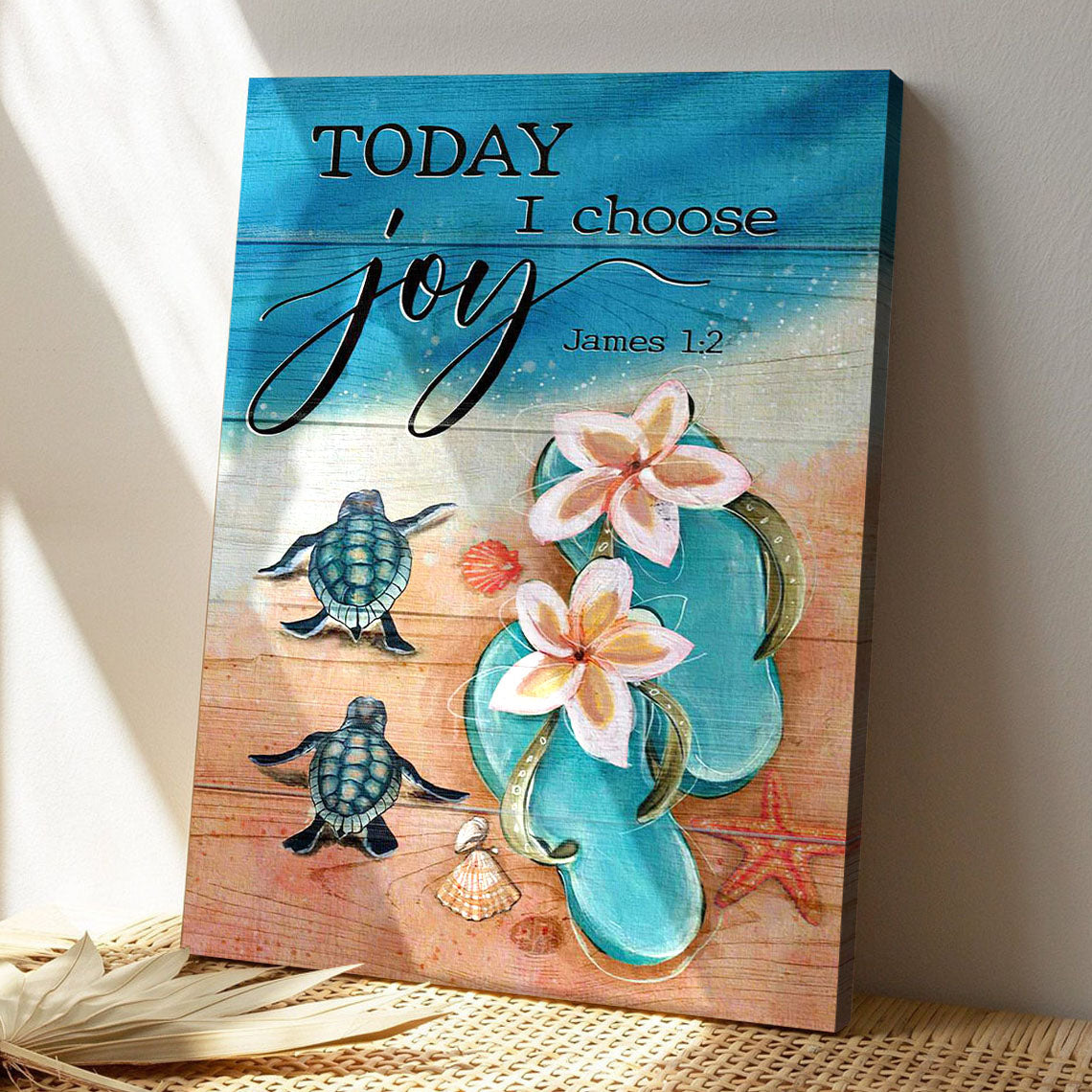 Turtle With Sandals - Today I Choose Joy - Bible Verse Canvas - God Canvas - Scripture Canvas Wall Art - Ciaocustom