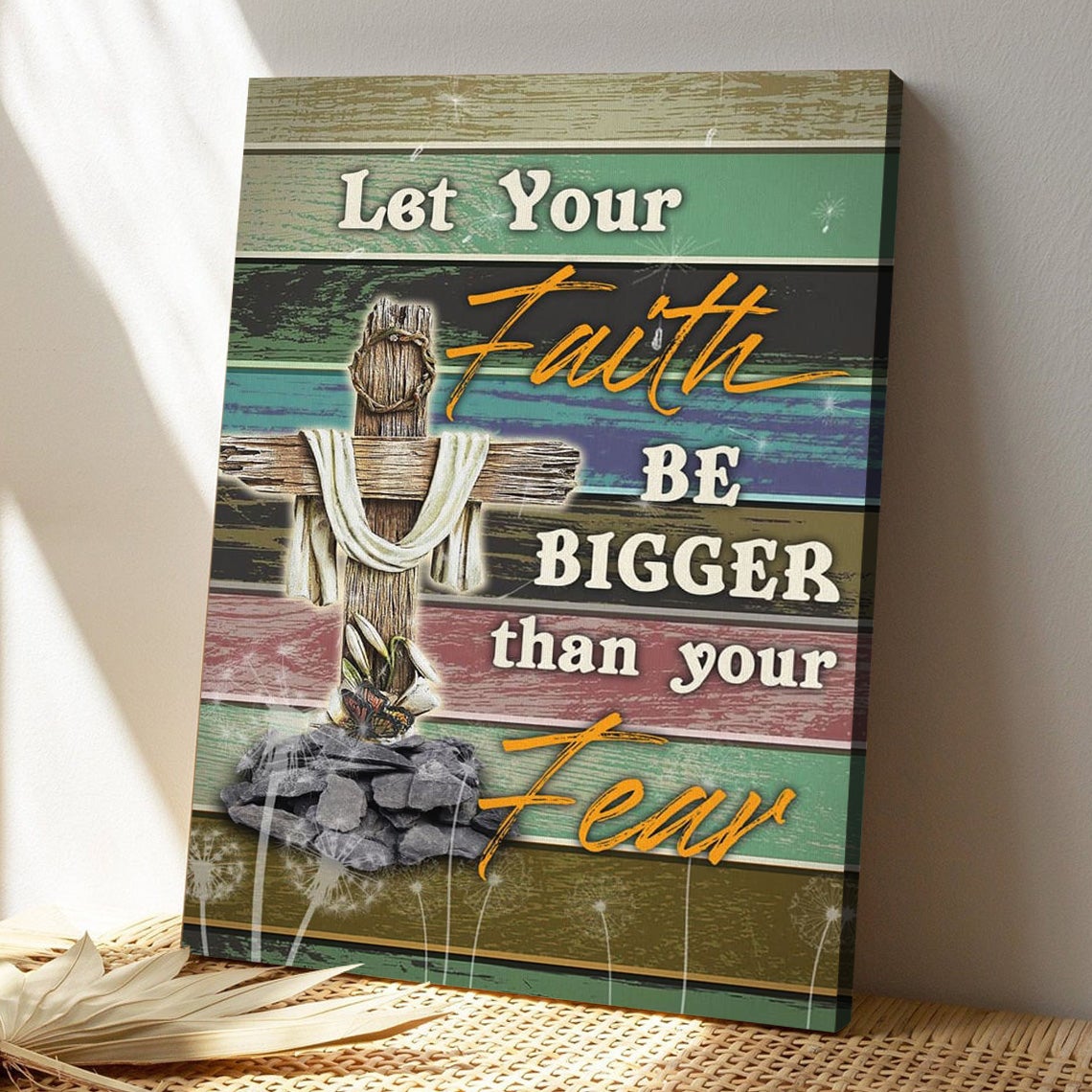 Bible Verse Canvas - God Canvas - Let Your Faith Be Bigger Than Your Fear Vertical Canvas Wall Art - Scripture Canvas Wall Art - Ciaocustom