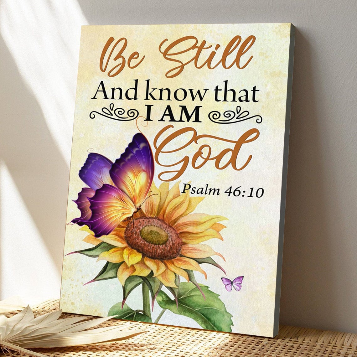 Bible Verse Canvas - God Canvas - Be Still And Know That I Am God Butterfly Sunflower Canvas Print - Scripture Canvas Wall Art - Ciaocustom