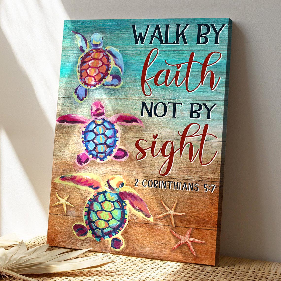 Colorful Turtle - Walk By Faith Not By Sight Canvas Wall Art - Bible Verse Canvas - God Canvas - Scripture Canvas Wall Art - Ciaocustom