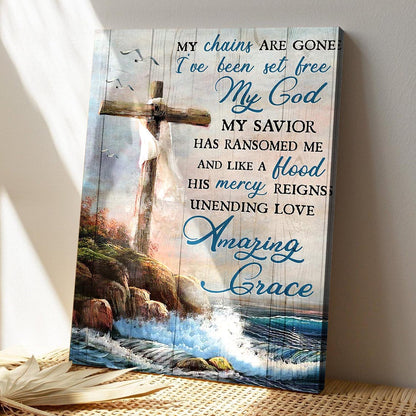 Bible Verse Canvas - God Canvas - Cross On The Sea - My Chains Are Gone Canvas Wall Art - Ciaocustom