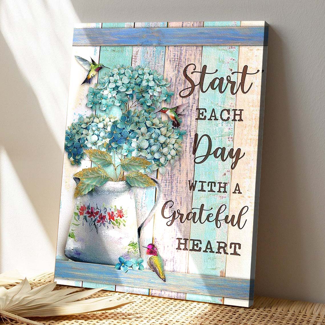 Hummingbird - Start Each Day With A Grateful Heart Canvas Wall Art - Bible Verse Canvas - God Canvas - Scripture Canvas Wall Art - Ciaocustom