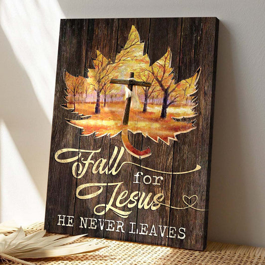 Maple And Cross - Fall For Jesus Canvas Wall Art - Bible Verse Canvas - God Canvas - Scripture Canvas Wall Art - Ciaocustom