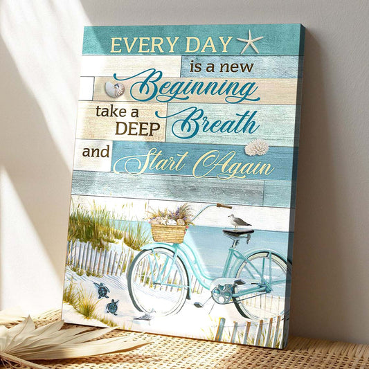 Bicycle With The Beach - Every Day Is A New Beginning Canvas Wall Art - Bible Verse Canvas - God Canvas - Scripture Canvas Wall Art - Ciaocustom